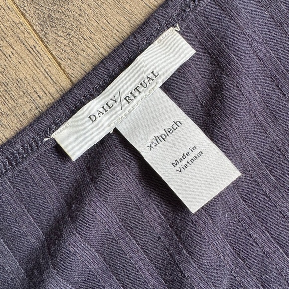 Anthropologie Daily Ritual Ribbed Navy Henley Midi Dress NWT - Picture 4 of 4